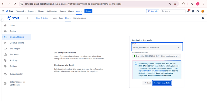 8 sandbox- destinationsite-compare snapshots